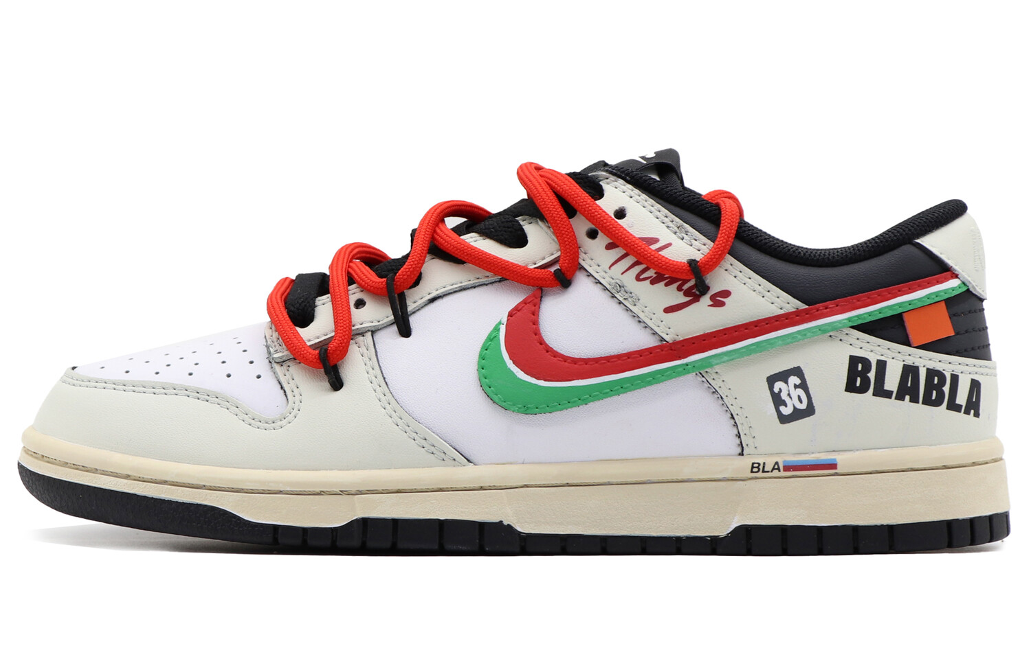 

Кроссовки Nike Dunk Skateboarding Shoes Unisex Low-top White/Red/Green/Black, черный/белый/зеленый/красный