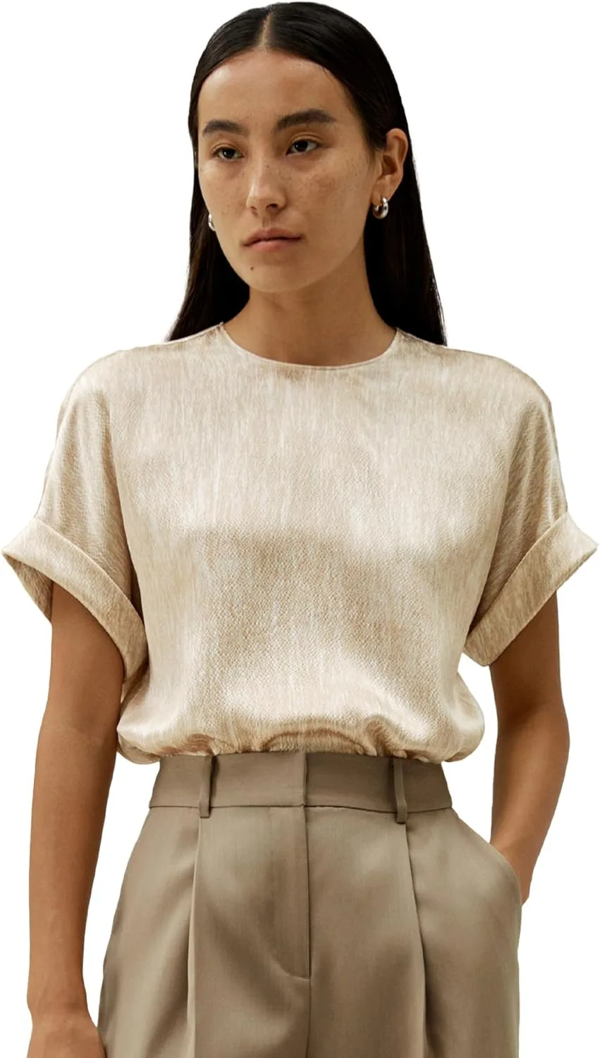 

LilySilk Женская Блузка Pure Silk с Linen-Inspired Print и Rolled Cuffs