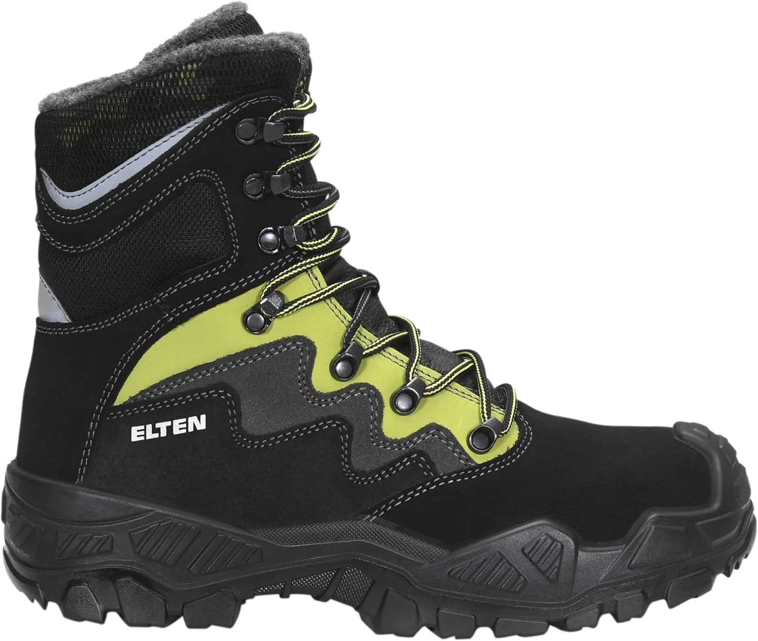 Защитные ботинки ELTEN Mick Black-Green High ESD S3S CI на шнуровке для мужчин и женщин, кожа/текстиль, стальные носки, легкие, классические, черно-зеленые — фото 2
