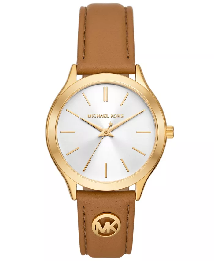 

Женские тонкие часы Runway с тремя стрелками в кожаном ремешке 38 мм Michael Kors, коричневый