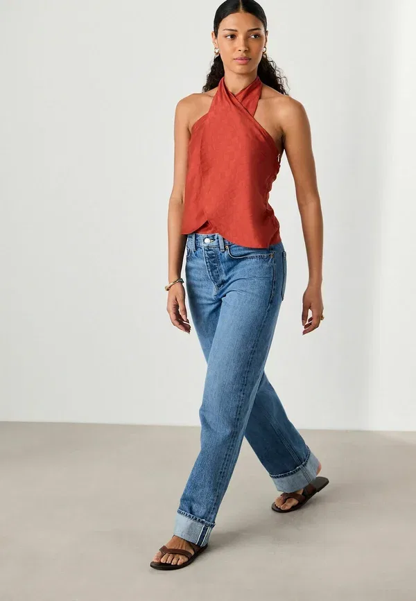 Джинсы Next Regular Fit N. Premium Boyfriend Turn Up Selvedge, средний синий — фото 2