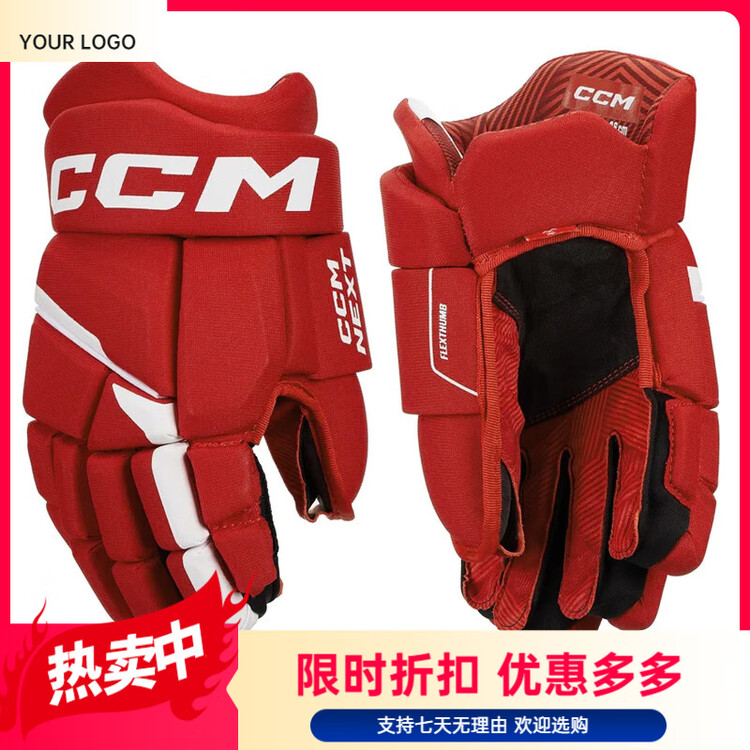 

CCM Перчатки для хоккея с шайбой Next, детские и подростковые, защитные, черно-белые, красно-белые (30 см)