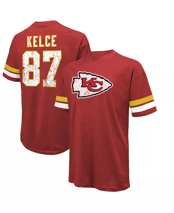 

Мужская футболка Threads Travis Kelce с принтом имени и номера в красном дистресс-стиле Kansas City Chiefs, оверсайз Majestic
