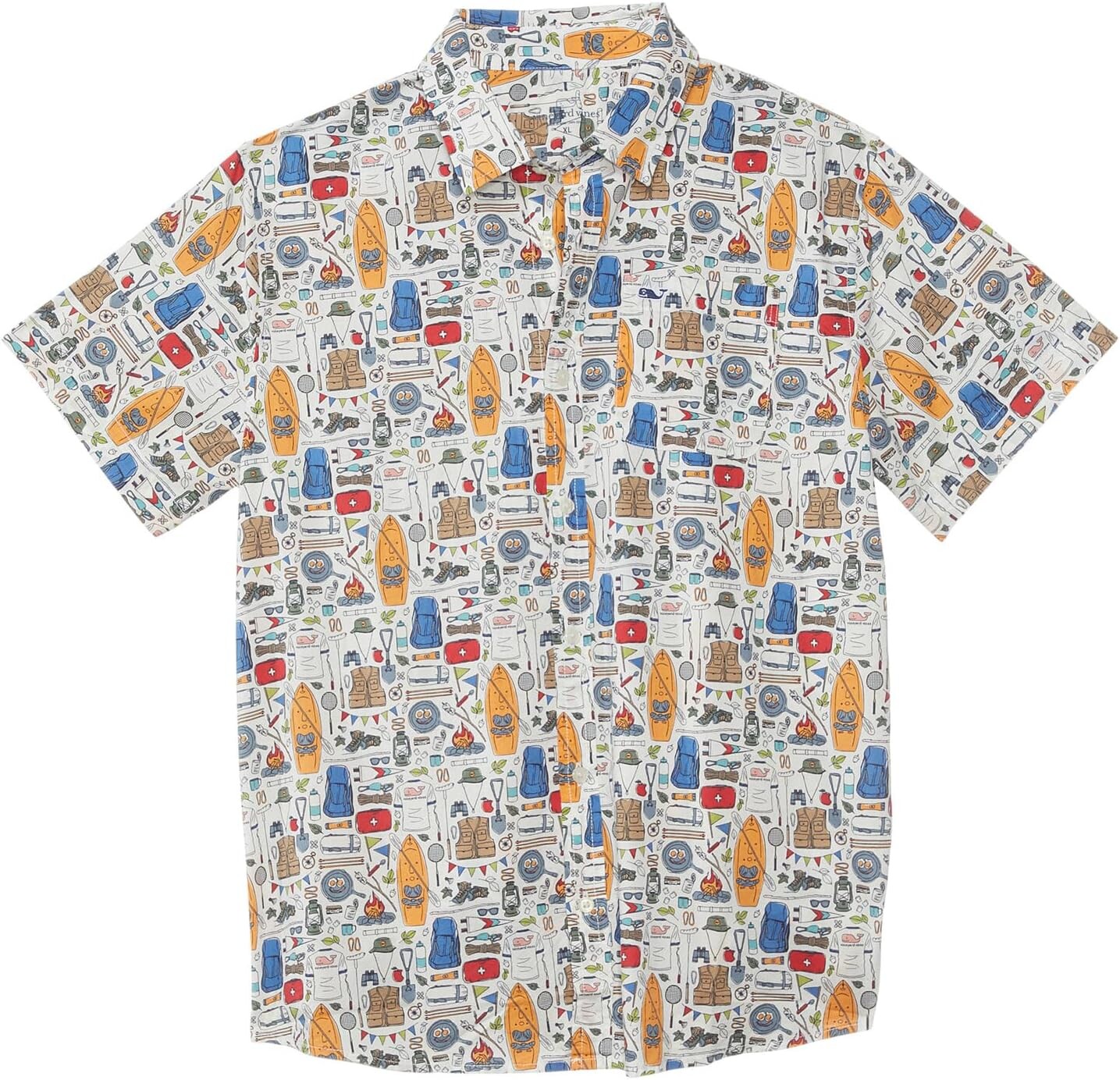 

Рубашка Vineyard Vines Kids Madras Short-Sleeve Shirt, цвет Camping Marshmallow