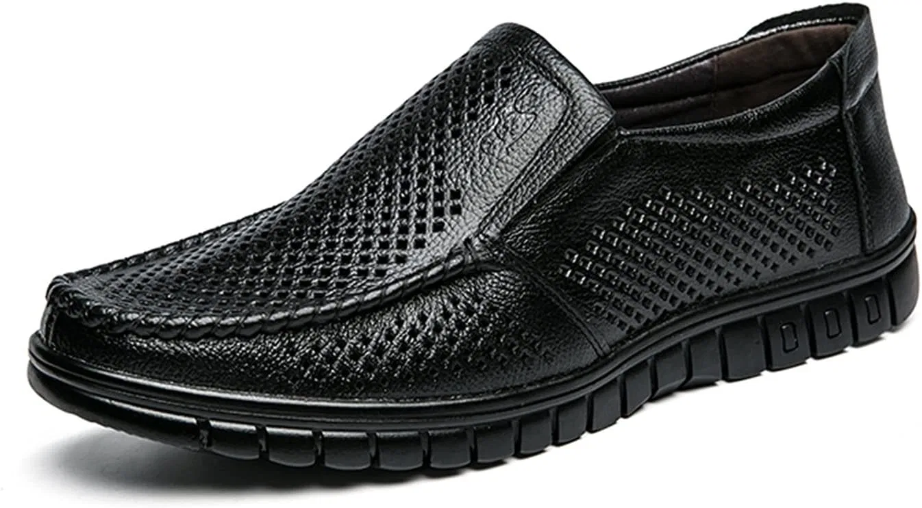 Лоферы мужские, дышащие, Leather, Black