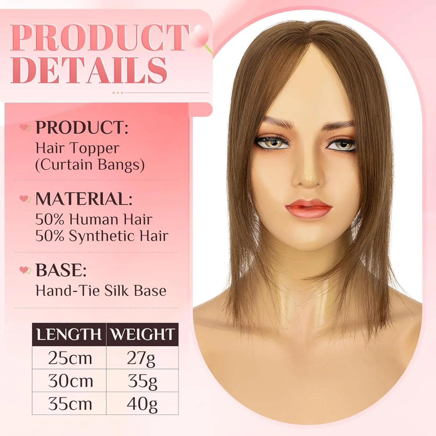 Накладка на макушку из натуральных волос Elailite Hair Topper Elailite, (Side Fringe) #4 Medium Brown — фото 2