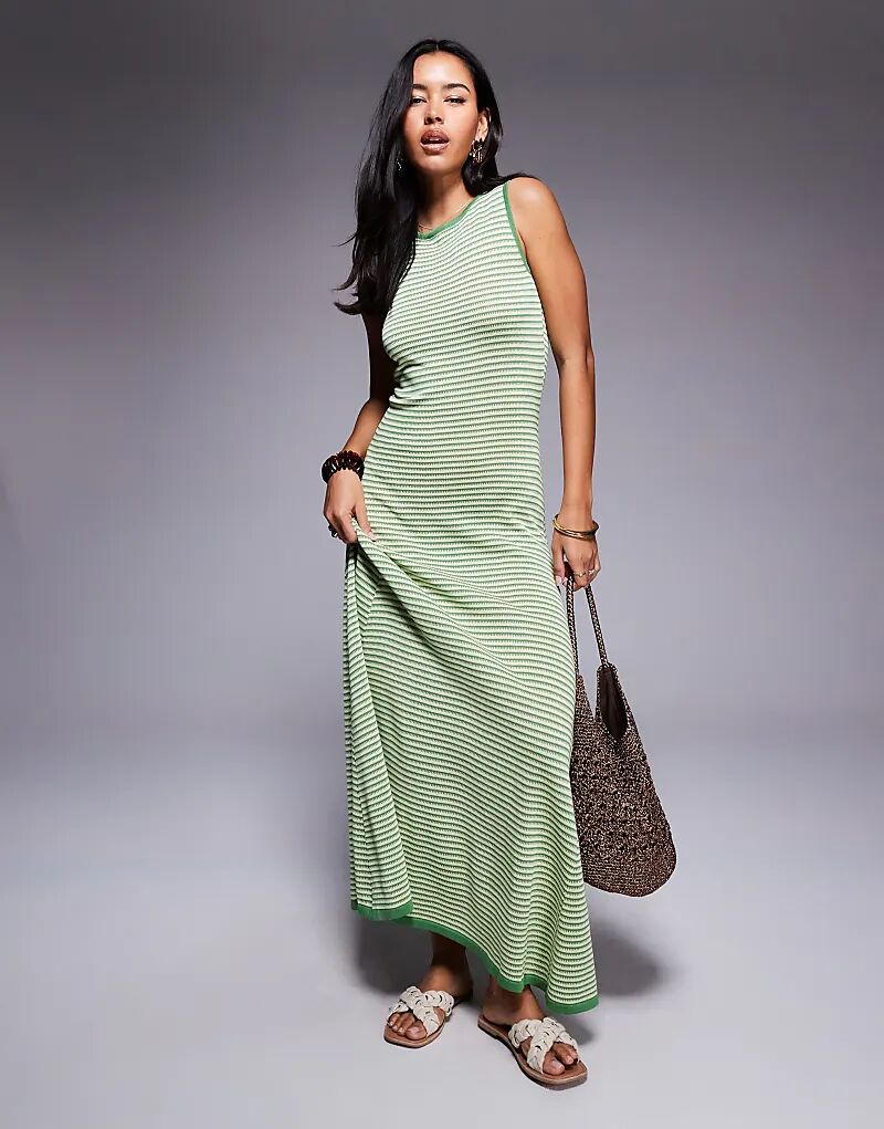 

Трикотажное платье макси без рукавов Princess Polly Tavison в зеленую полоску