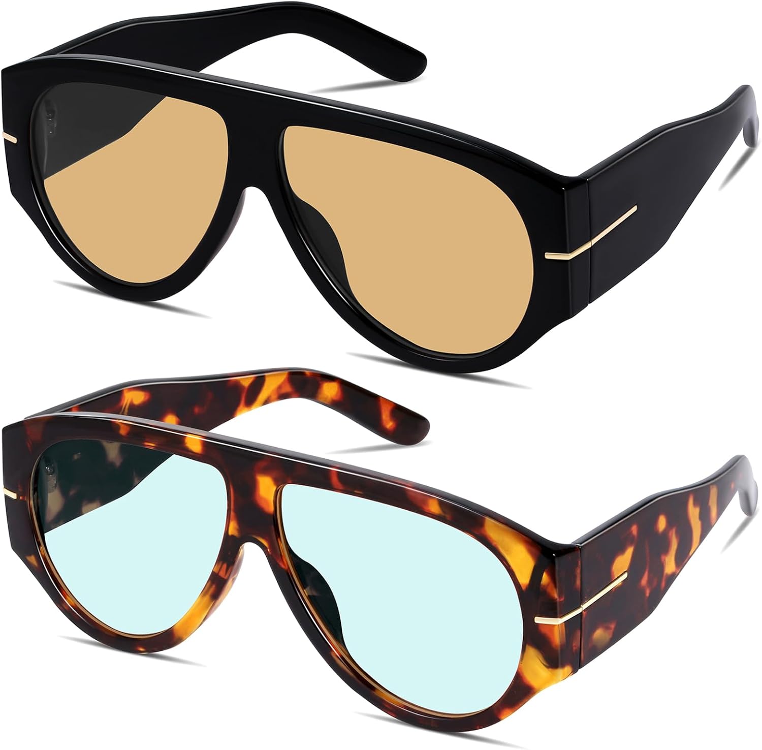 

Солнцезащитные очки GRFISIA Oversized Retro Aviator для женщин и мужчин в стиле 70-х с толстой оправой, винтажный стиль, защита от УФ-излучения, K=black/Champagne+tortoise/Light Blue