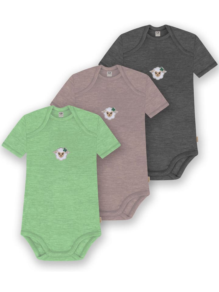 

Normani Outdoor Sports Комплект из 3 детских боди с короткими рукавами из мериносовой шерсти, цвет Тауранга, антрацитово-розово-зеленый