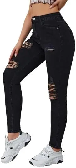 

Джинсы скинни черные distressed с лестничными деталями