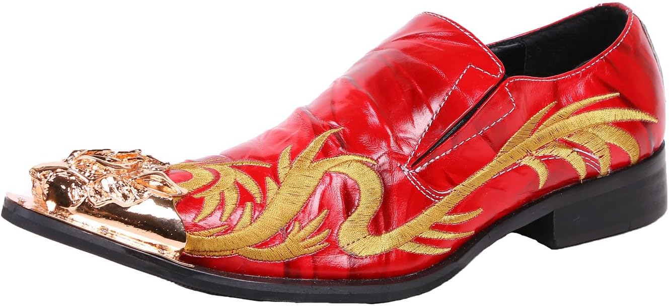 

Мужские туфли Santimon Loafers с острым носком, вестерн-вышивкой и кожей, красный
