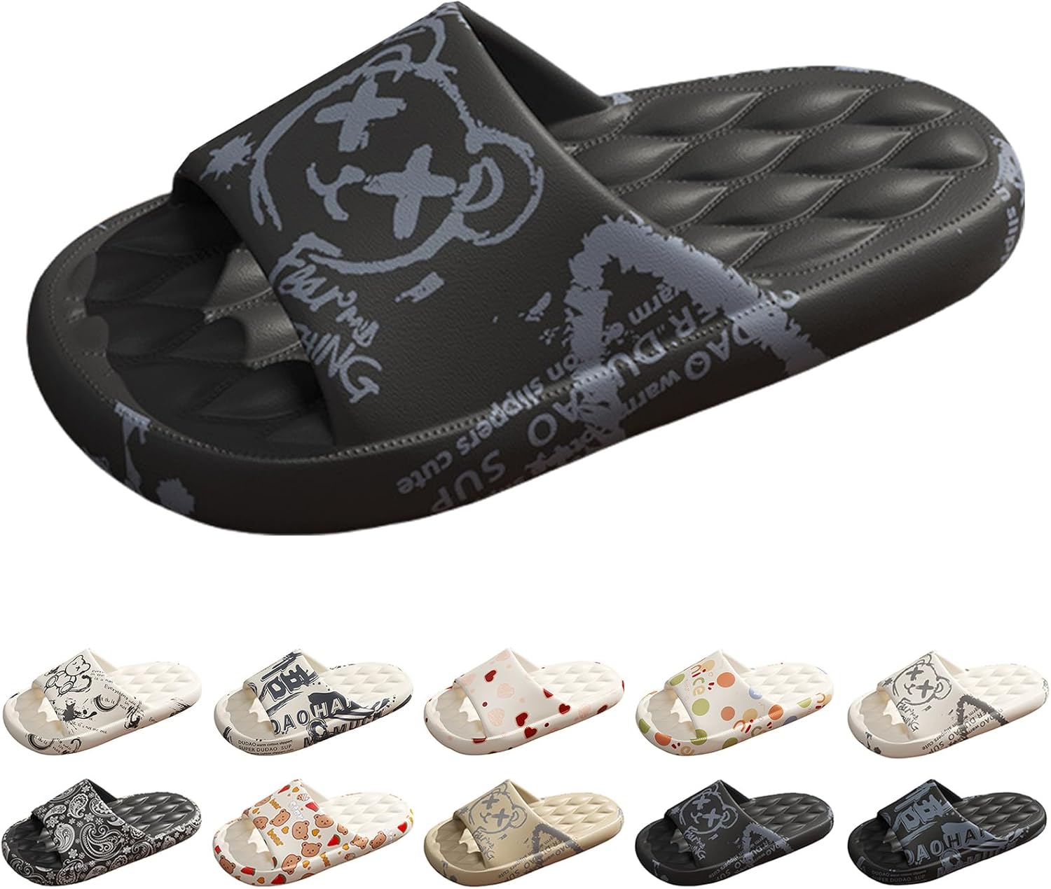 

Модные шлепанцы Gezolligheid с мультяшным принтом для мужчин и женщин, для пар, с нескользящей подошвой на платформе, унисекс, повседневные открытые сандалии с нескользящей подошвой для дома, улицы и ванной, черный