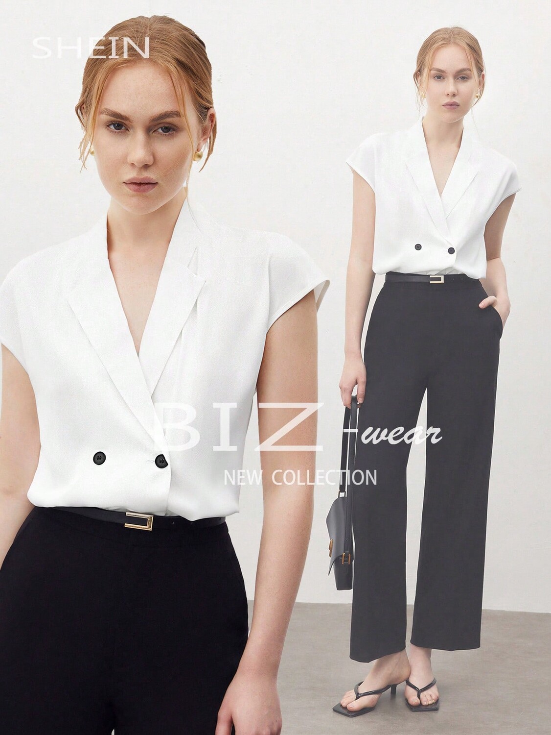 

SHEIN BIZwear женская двубортная рубашка, однотонная, белый цвет