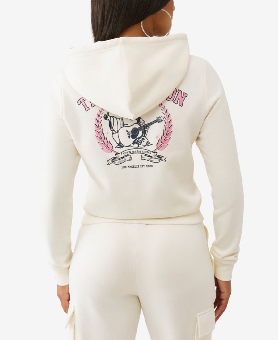Женская толстовка на молнии с металлическим баннером Будды True Religion, White — фото 3