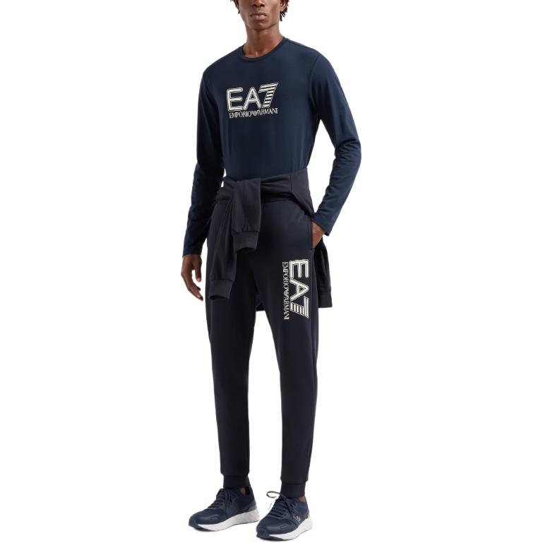 EMPORIO ARMANI Футболка с длинным рукавом EA7 с принтом в виде букв, slim fit, мужская, navy blue — фото 4