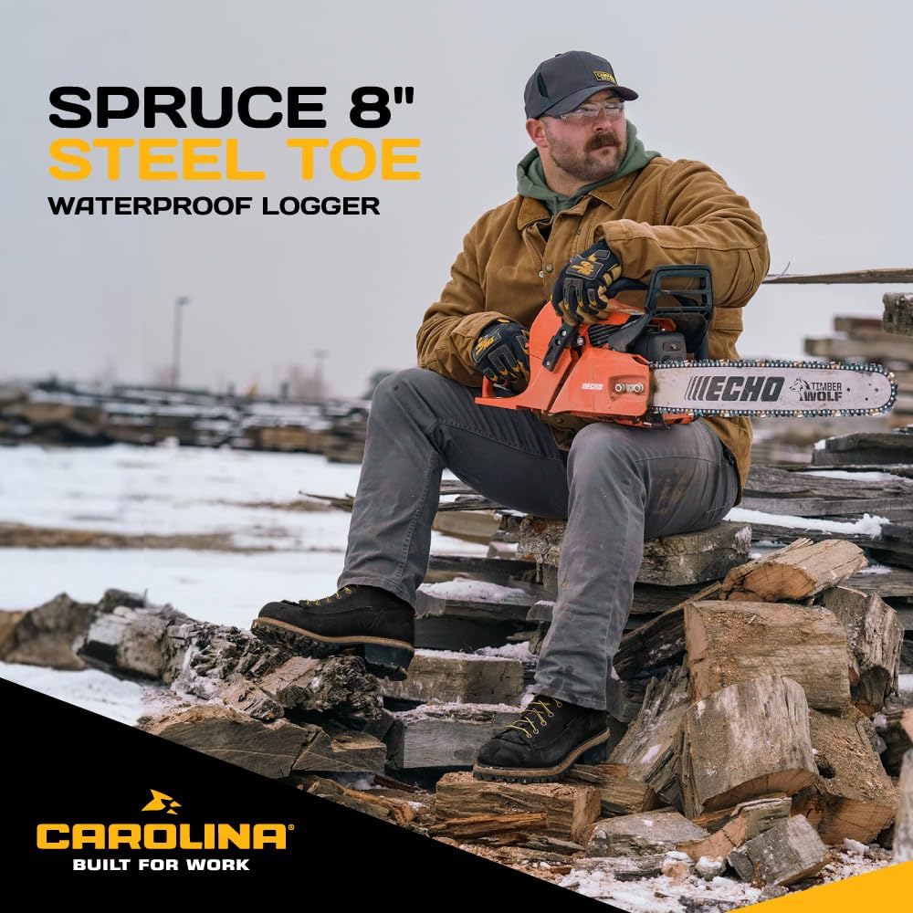 Мужские рабочие ботинки Carolina 8" Logger - водонепроницаемые с подкладкой Scubaliner, с защитным стальным носком и противоскользящей подошвой, черный — фото 2