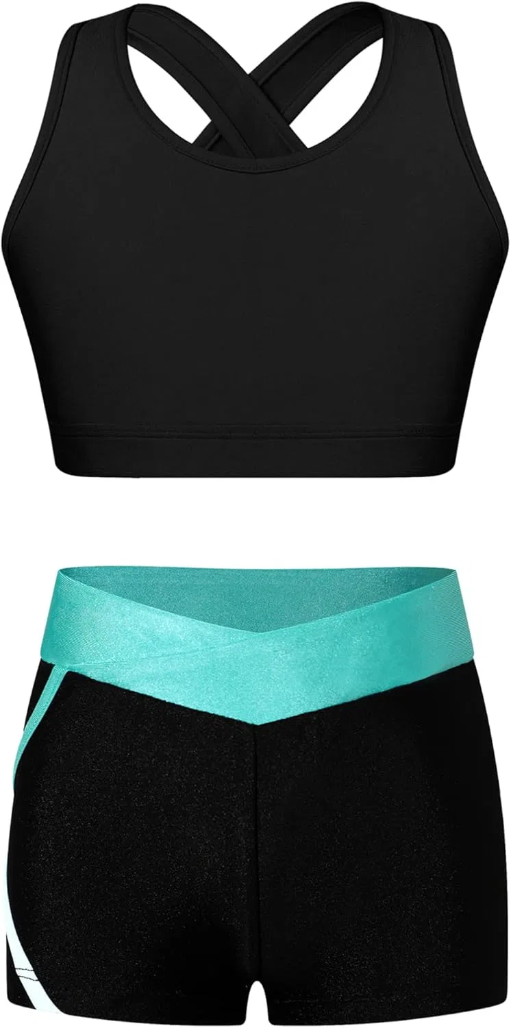 Детский спортивный комплект из топа и шорт TiaoBug, Black&blue Green