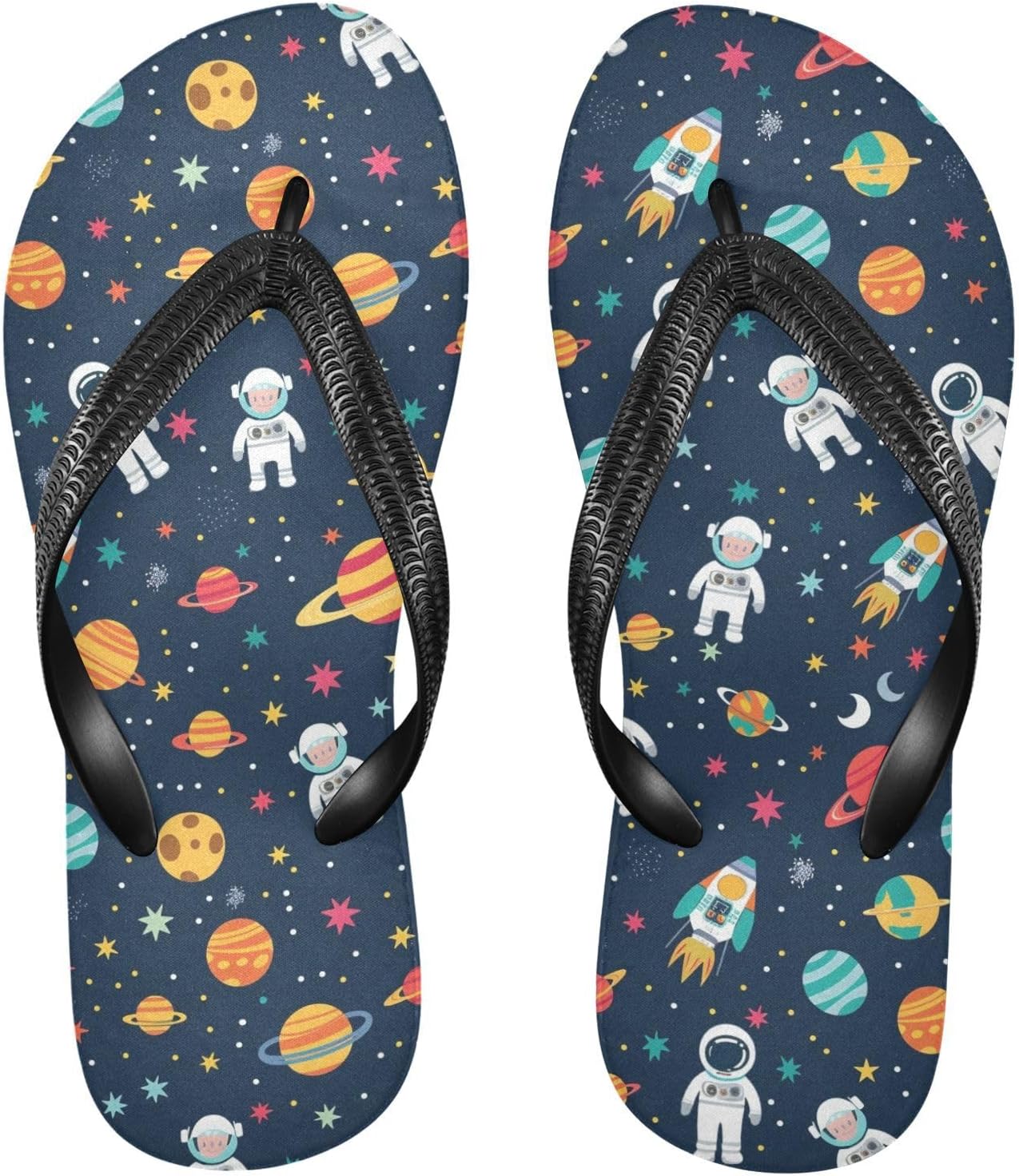 

Сандалии SPRIPORT Cartoon Planet Astronauts Slim для женщин и мужчин, удобные повседневные вьетнамки с мягкой подошвой и противоскользящей резиновой подошвой, сандалии для прогулок, пляжа и летнего отдыха, Multicoloured