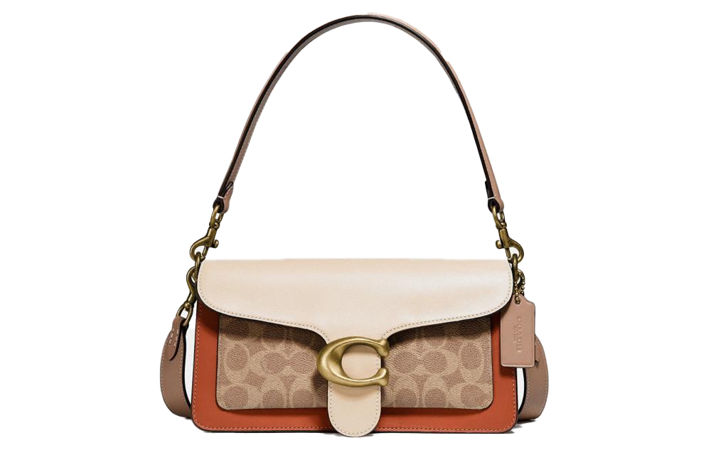 

Сумка Tabby Leather God Of Wine, женская сумка через плечо, средний размер, Coach, латунь, чайно-коричневый и цвет слоновой кости