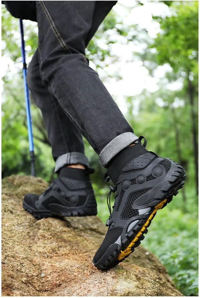 Мужские высокие походные ботинки, с массивной подошвой, противоскользящие для активного отдыха и скалолазания, дышащая сетка для походов и скалистых приключений Azttoztto, темно-синий — фото 4