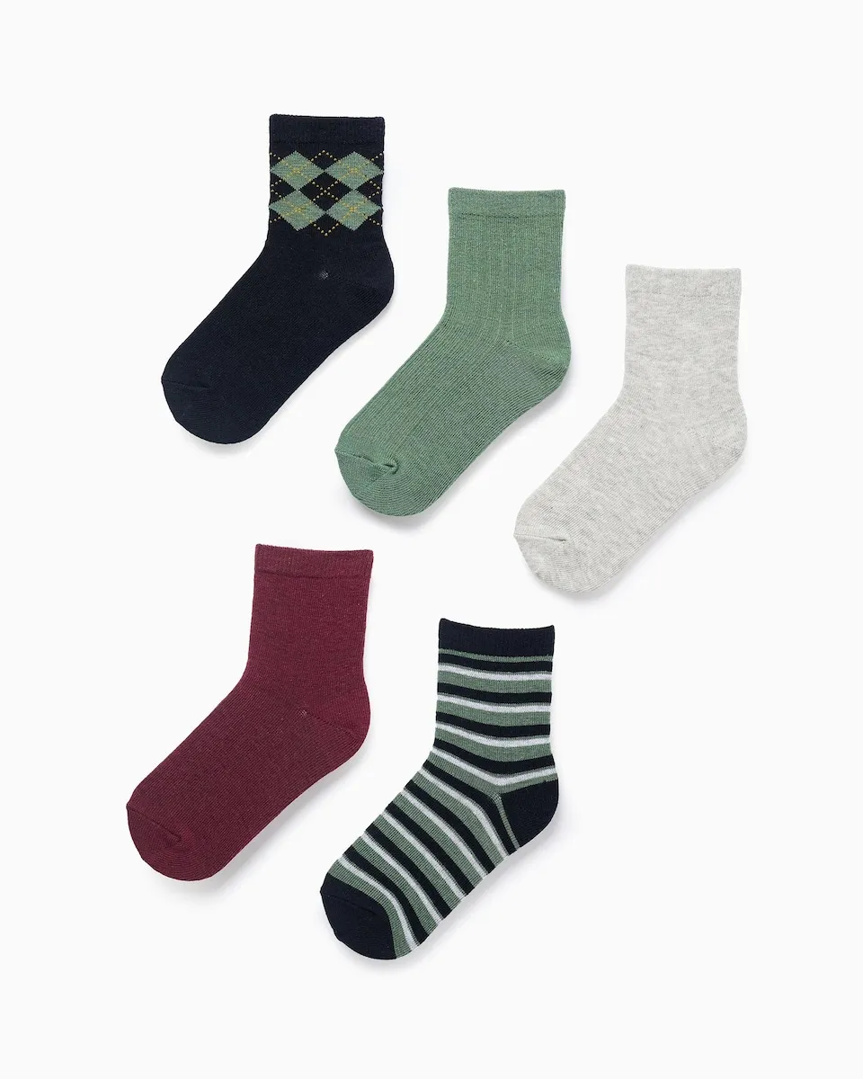 

Набор из 5 детских вязанных носков с полосками/однотонные Zippy, темно-синий