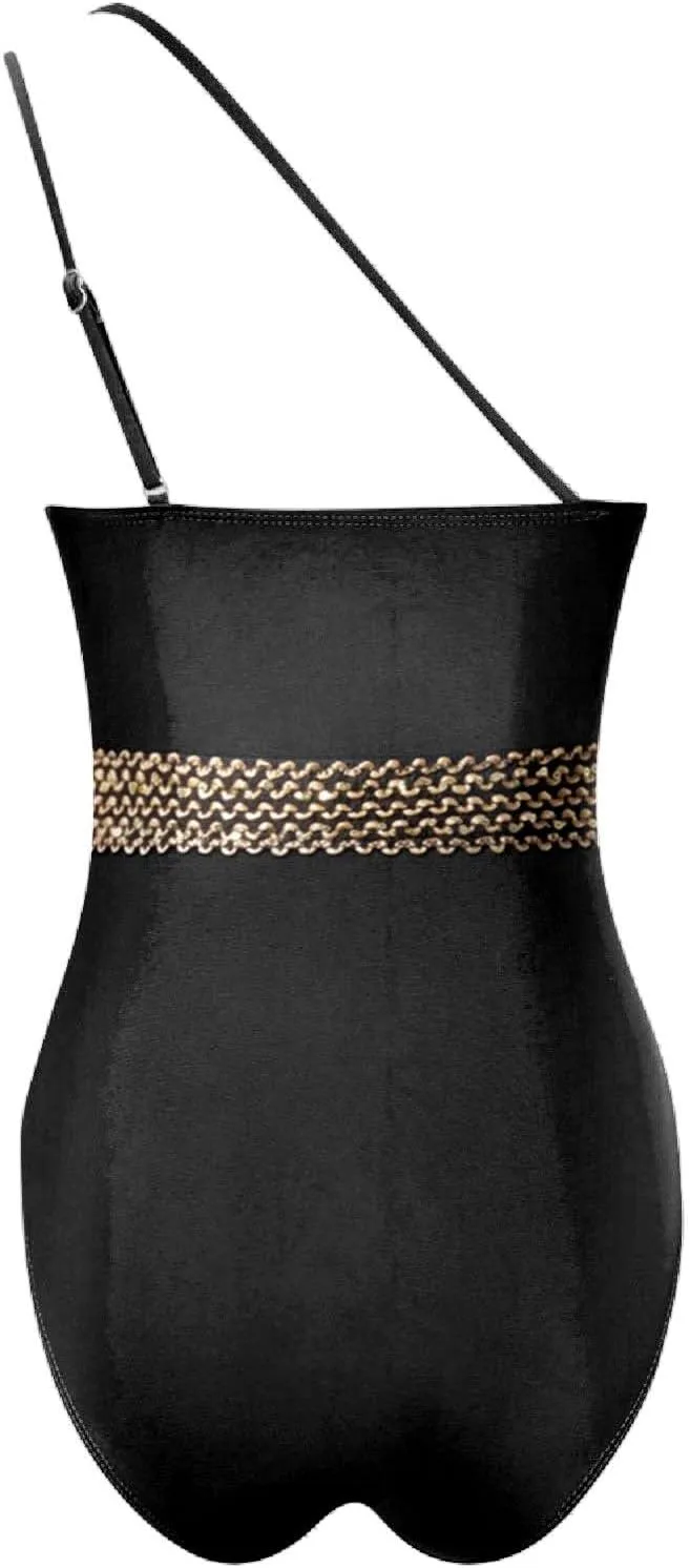 Купальник для женщин One Shoulder One Piece с цветными блоками, контролем живота, полным покрытием и вырезом-ключкой Generic, черный — фото 4