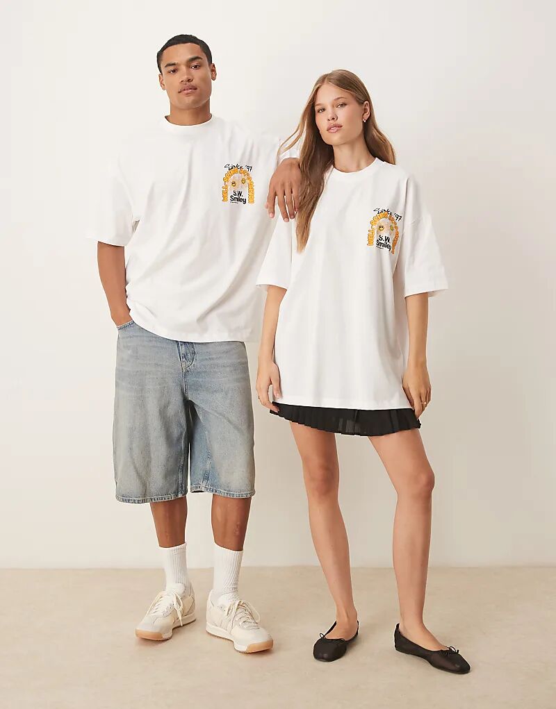 

Футболка унисекс оверсайз ASOS DESIGN белого цвета с оранжевым принтом Smile