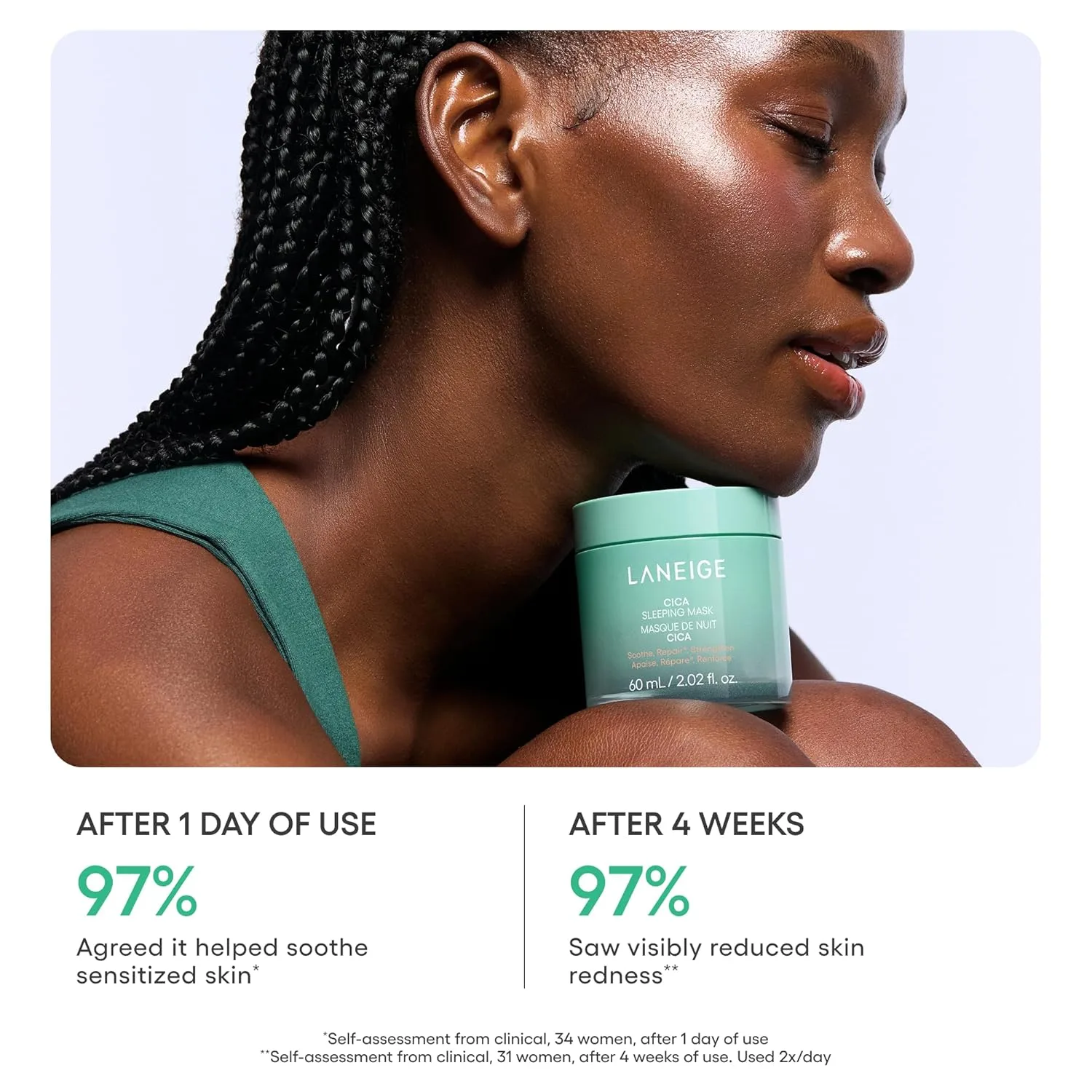 Маска для лица Laneige — Cica Sleeping Mask: Корейская ночная для чувствительной кожи, обеспечивающая — фото 4