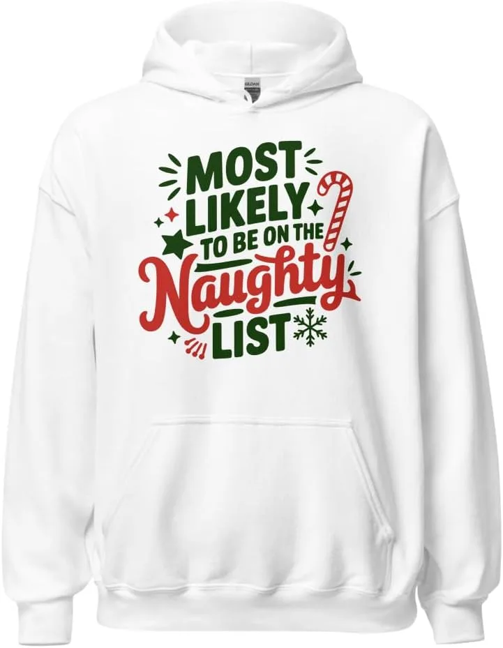 Семейный рождественский худи Unisex, Most Likely To Be On The Naughty List Generic, белый