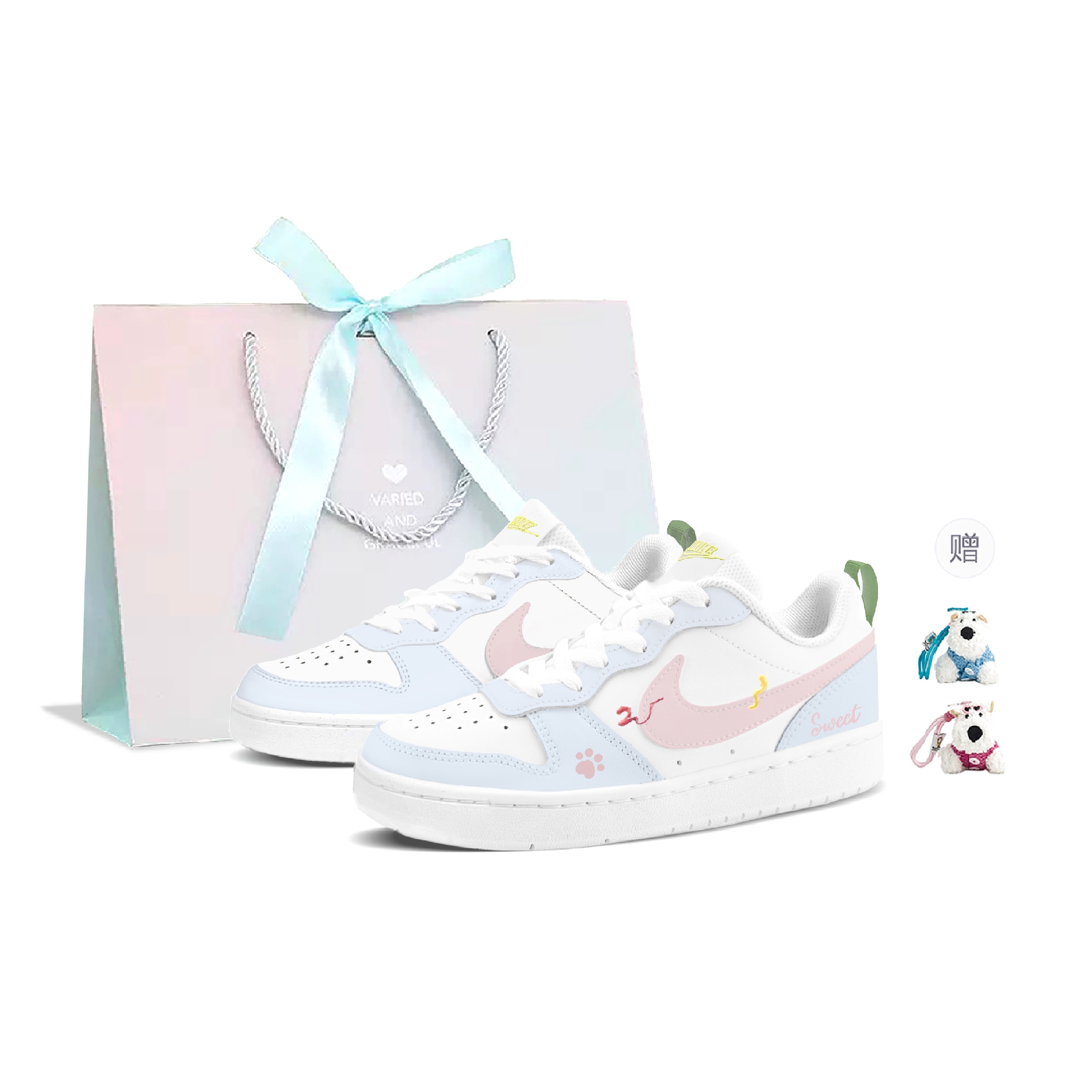 

Nike Детские кроссовки для скейтбординга Court Borough Blue Bubbles с противоскользящим покрытием, износостойкие, низкие, синие, розовые, для подростков