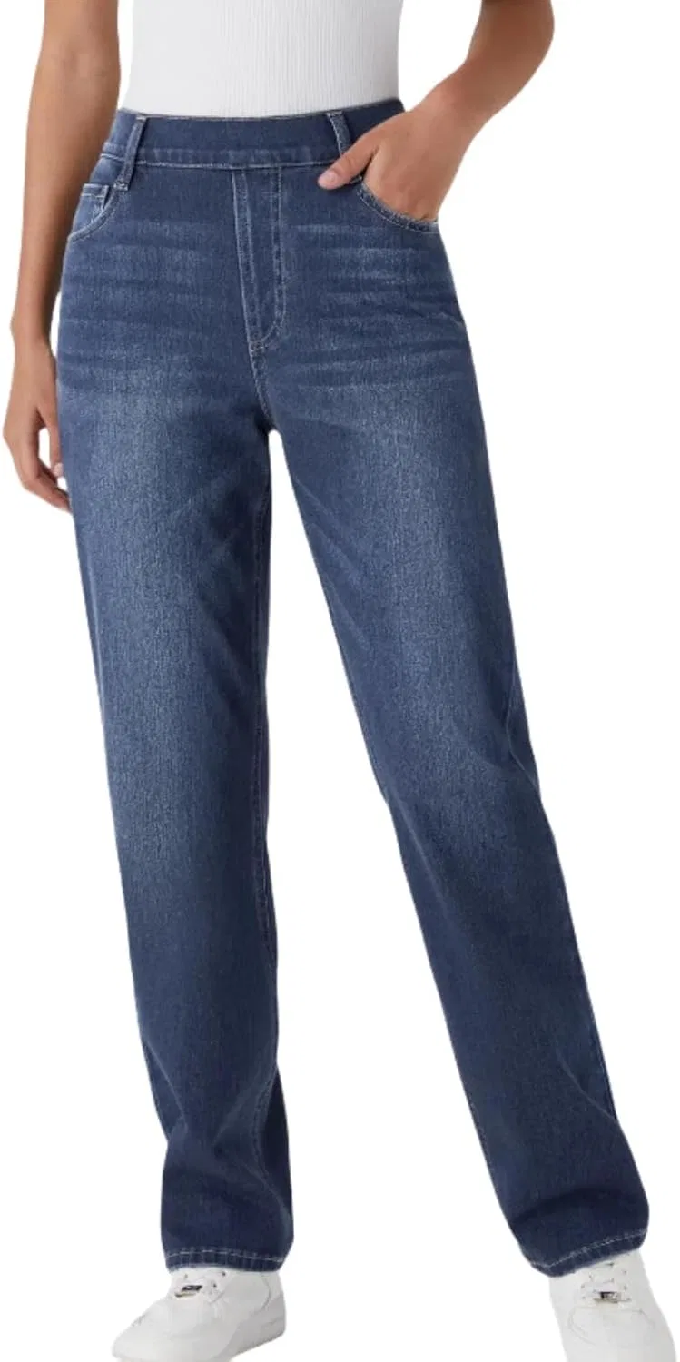 Джинсы прямые High Waisted, Stretchy, Dark Blue
