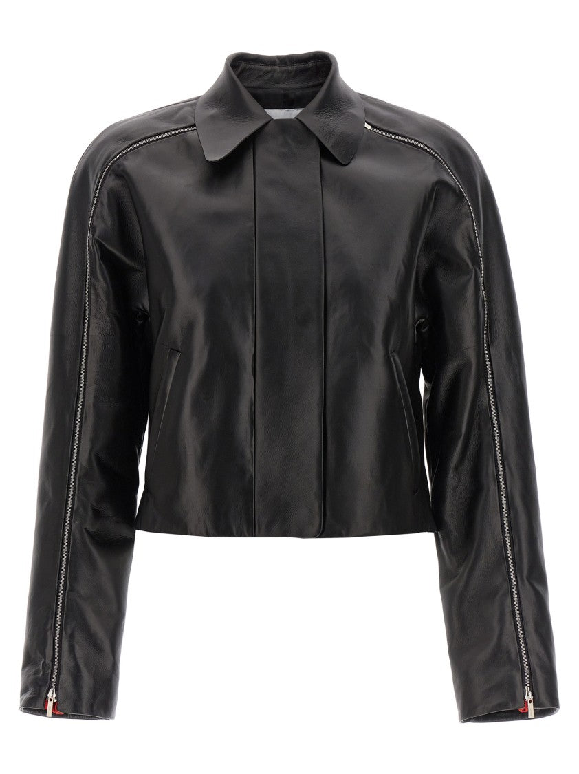 

Короткая кожаная куртка на молнии Salvatore Ferragamo, черный