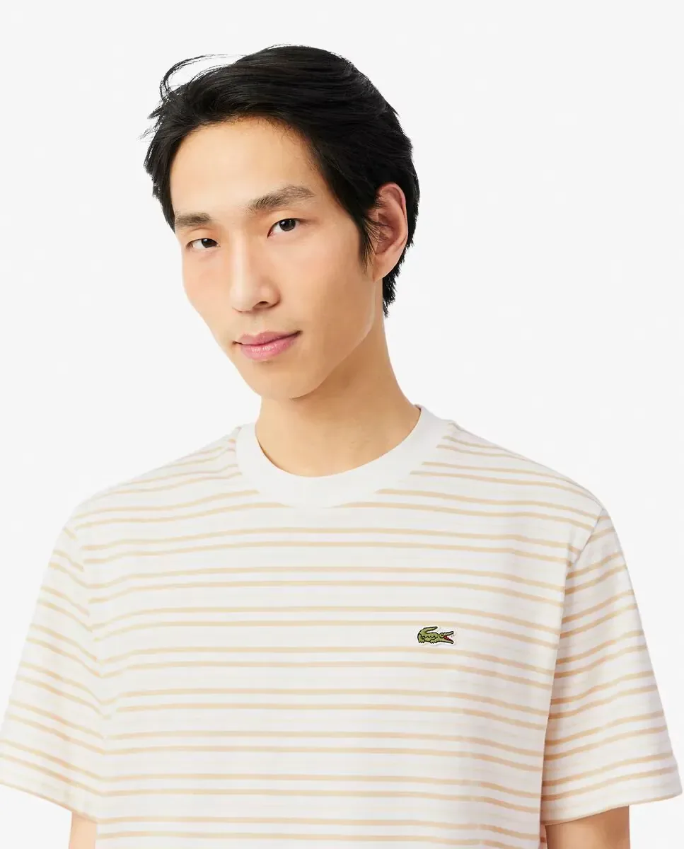 Мужская футболка из плотного хлопка в полоску Lacoste, бежевый — фото 3