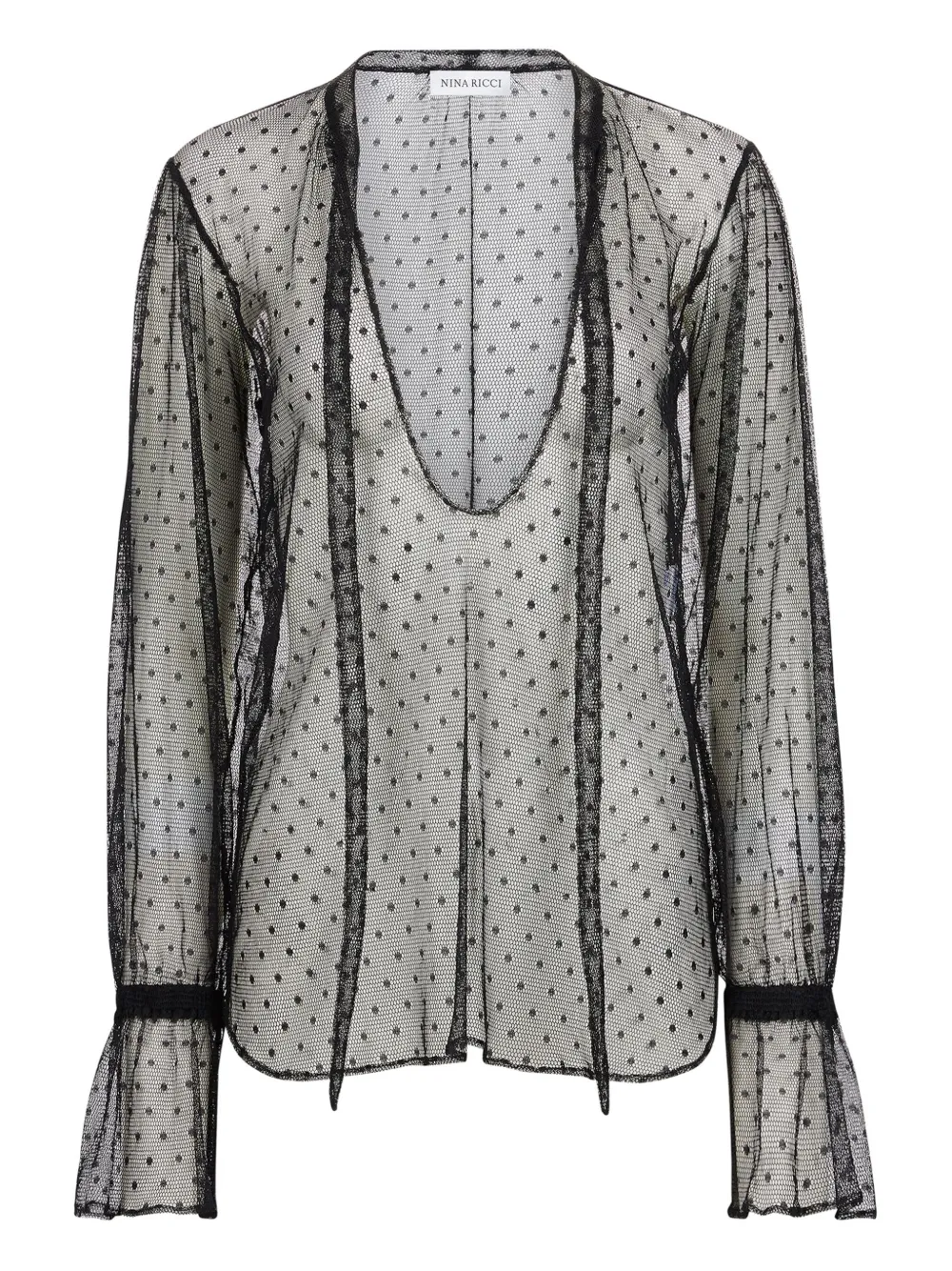 

Топ с оборками в горошек Nina Ricci, черный