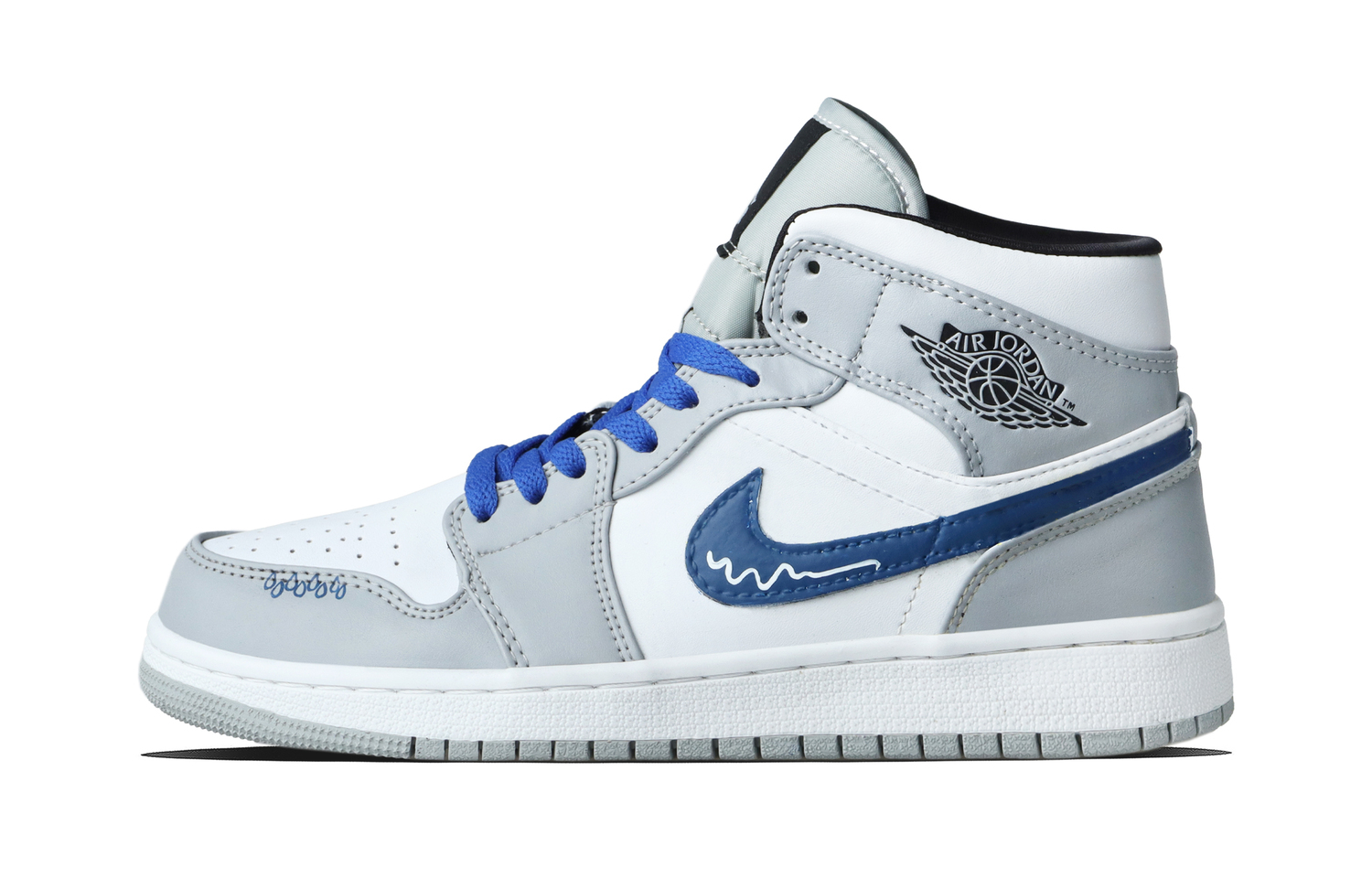 

Jordan Кроссовки баскетбольные Air 1 Ice Gray Blue Whale Mid top Unisex синие винтажные устойчивые к истиранию