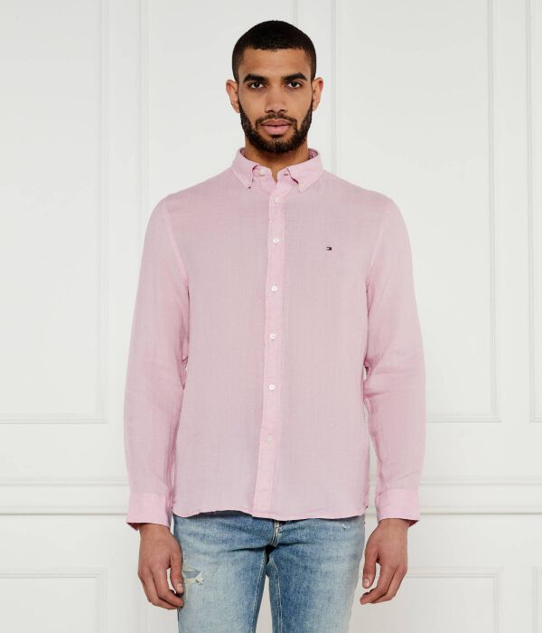 

Льняная рубашка пигментно окрашенная Regular fit Tommy Hilfiger, розовый