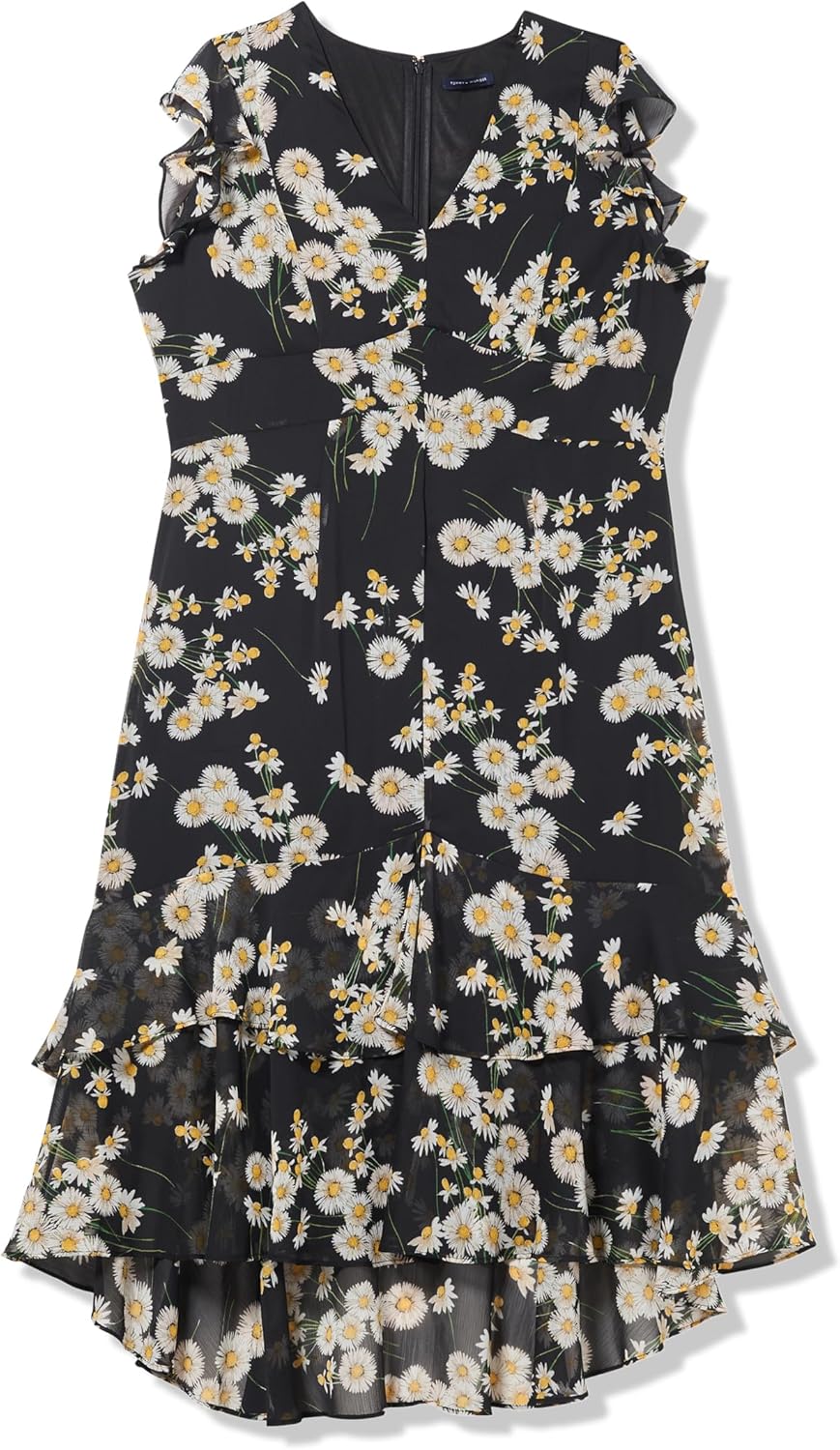 

Женское шифоновое платье Tommy Hilfiger Hi Lo с рукавами-крылышками, V-образным вырезом и оборками, Black Multi