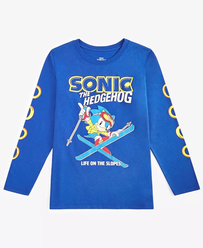 

Футболка с длинными рукавами и принтом Sonic The Hedgehog Ski для маленьких и больших мальчиков Epic Threads, синий