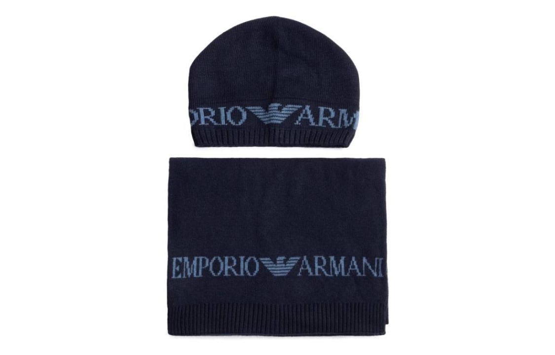 

Комплект из шарфа и шапки с жаккардовым принтом и логотипом EMPORIO ARMANI