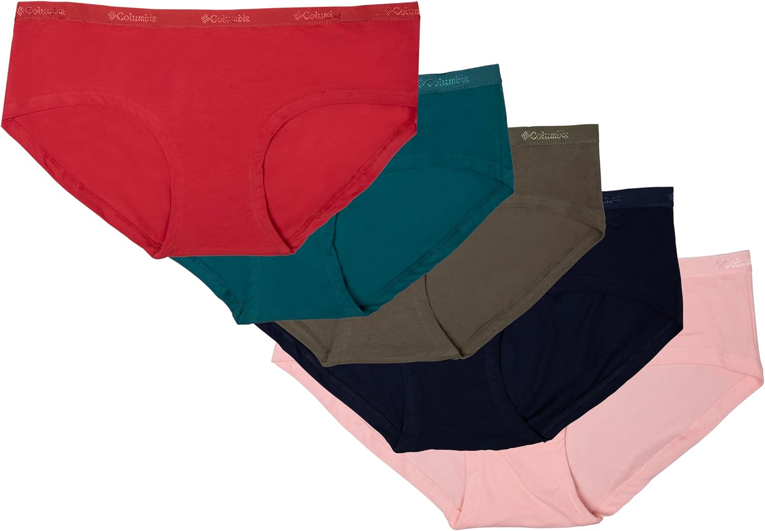 

Columbia женские трусики-хипстеры из 4-стороннего хлопка, 5 штук, Red/Blue/Navy/Green/Pink