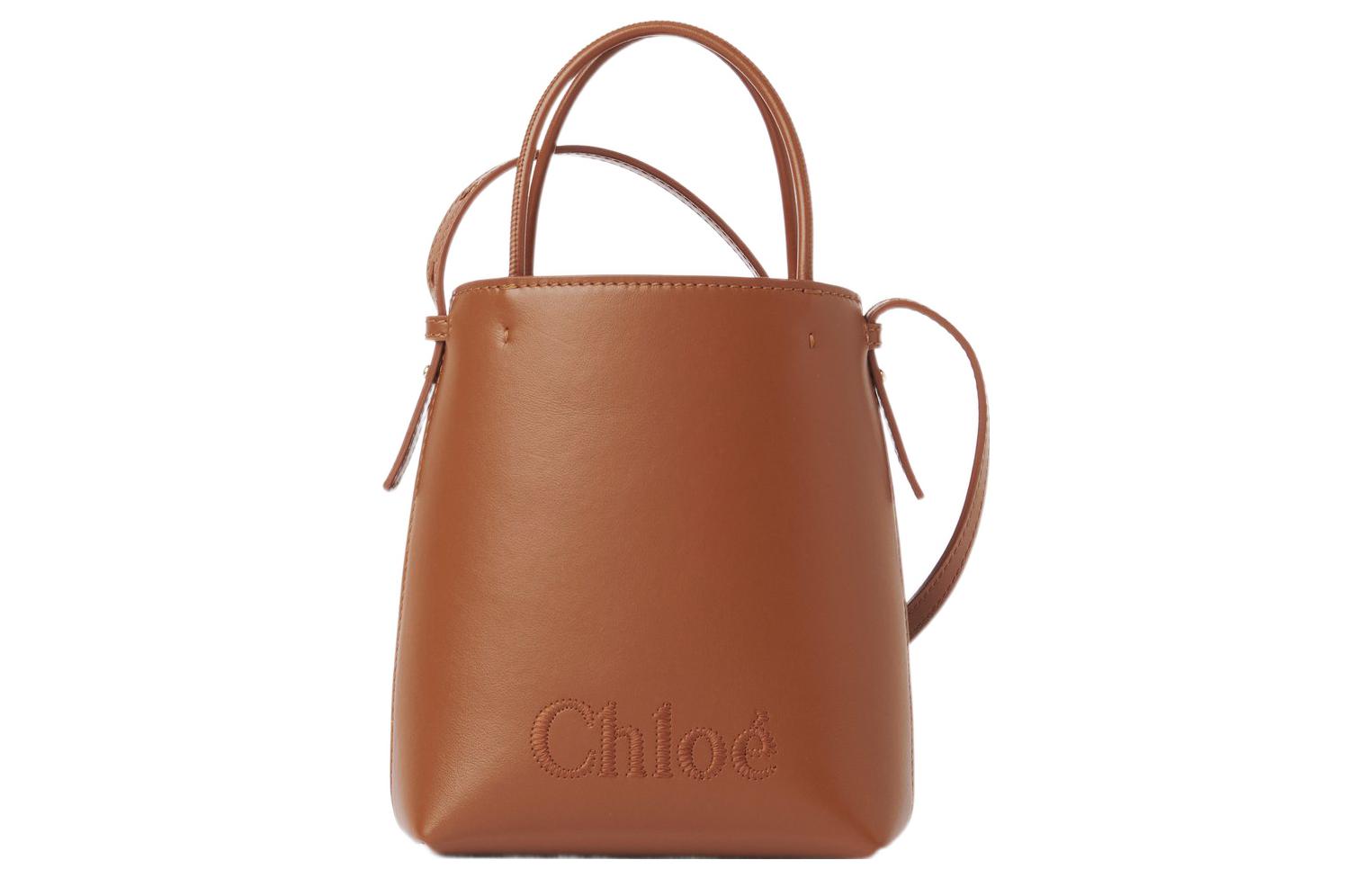 

Chloé Хлоя Блестящая Телячья Кожа Сумка Тот Мини Женская Коричневая