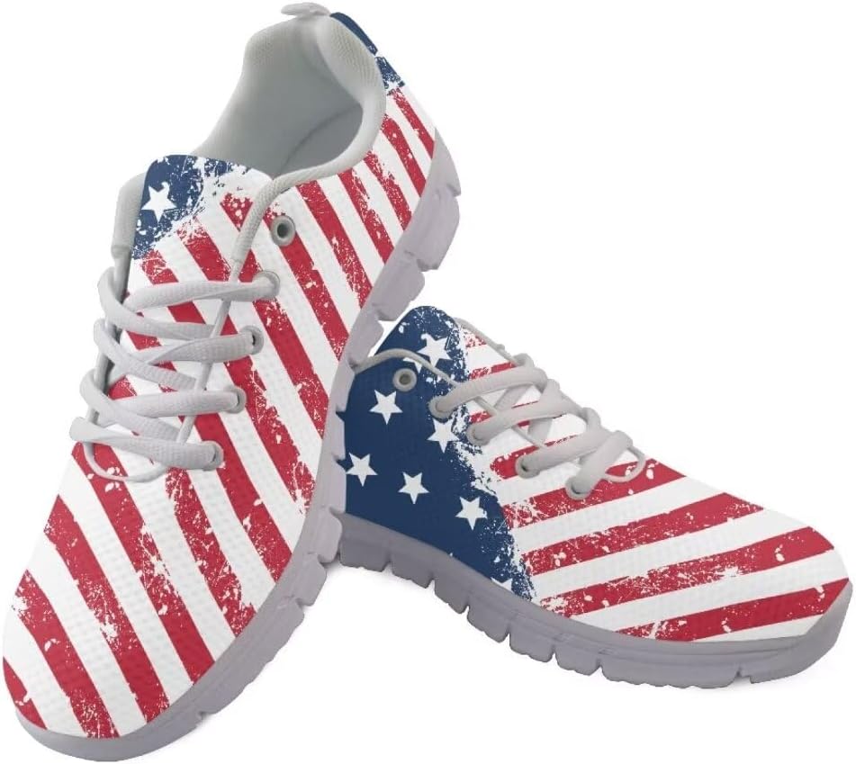 

Женские и мужские кроссовки Jeiento для бега на открытом воздухе, модные теннисные туфли, повседневная обувь для путешествий и ходьбы, плоская обувь с дышащей сеткой для тренировок и повседневного ношения, American Flag Design