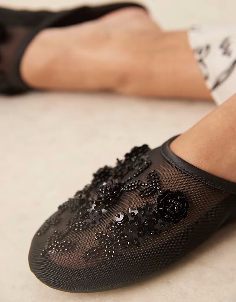 Балетки-мюли Lilyana из черной сетки с декором от ASOS DESIGN — фото 2