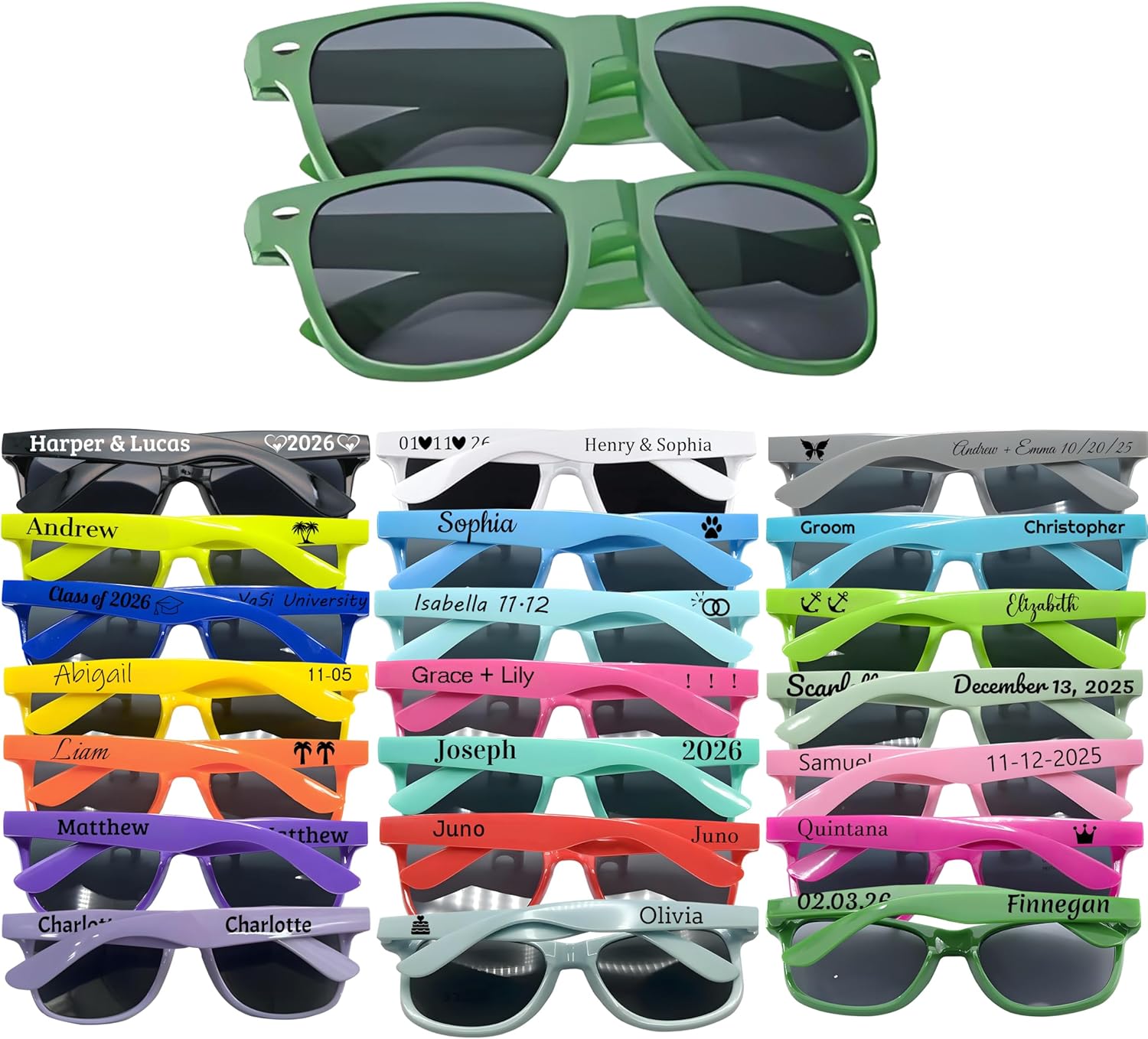 

Свадебные солнцезащитные очки на заказ, персонализированные солнцезащитные очки с защитой от УФ-излучения, сувениры для вечеринок, классические ретро-солнцезащитные очки для мужчин и женщин DFDG, Dark Green