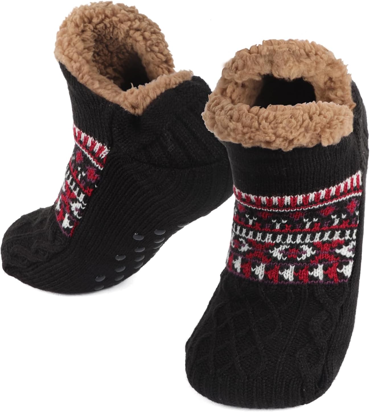 

Мужские вязаные пушистые носки-тапочки, теплые, с густой флисовой подкладкой, для дома, зимние теплые нескользящие носки Rongxg, черный