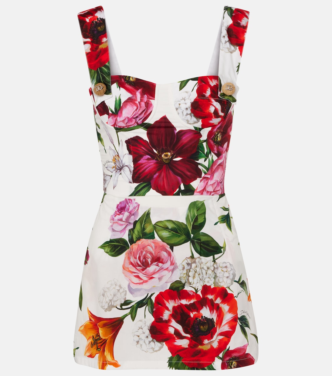 

Платье-бюстье из хлопкового поплина с цветочным принтом Dolce&Gabbana, Anemoni Gigli F.Bco