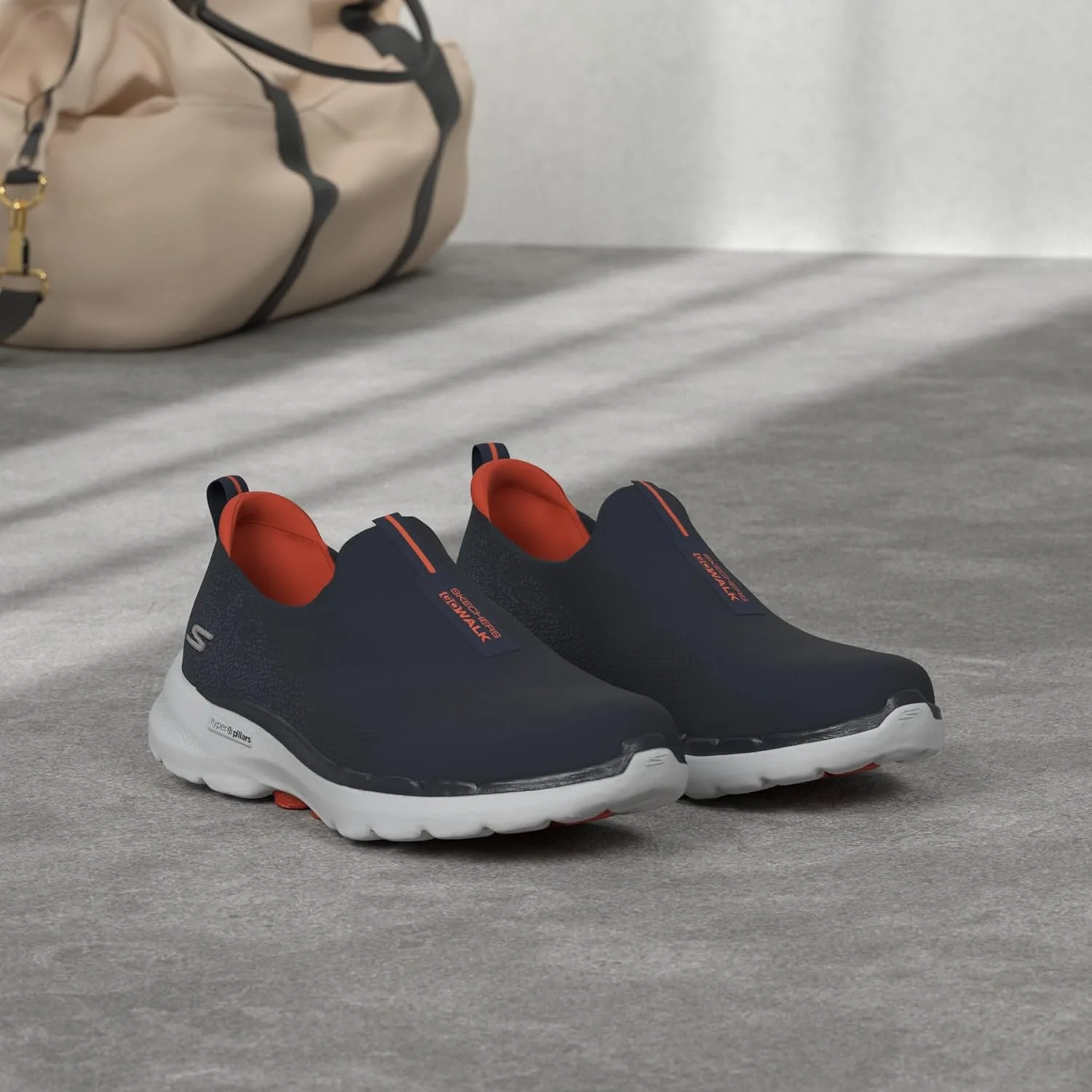 Мужские кроссовки Skechers Gowalk 6 - эластичные, без шнурков, спортивные, для походов и прогулок, синий/оранжевый — фото 3