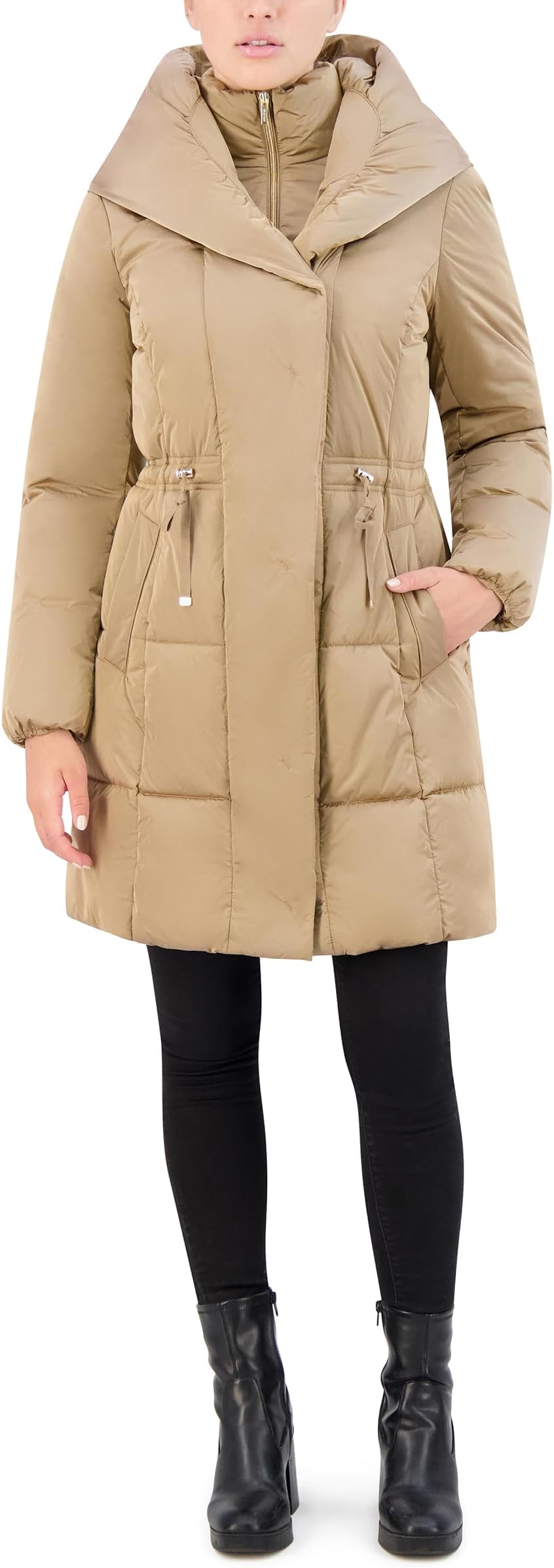 

Пальто Cole Haan Shawled Hood Mineral Nylon Coat with Bib, цвет Platinum