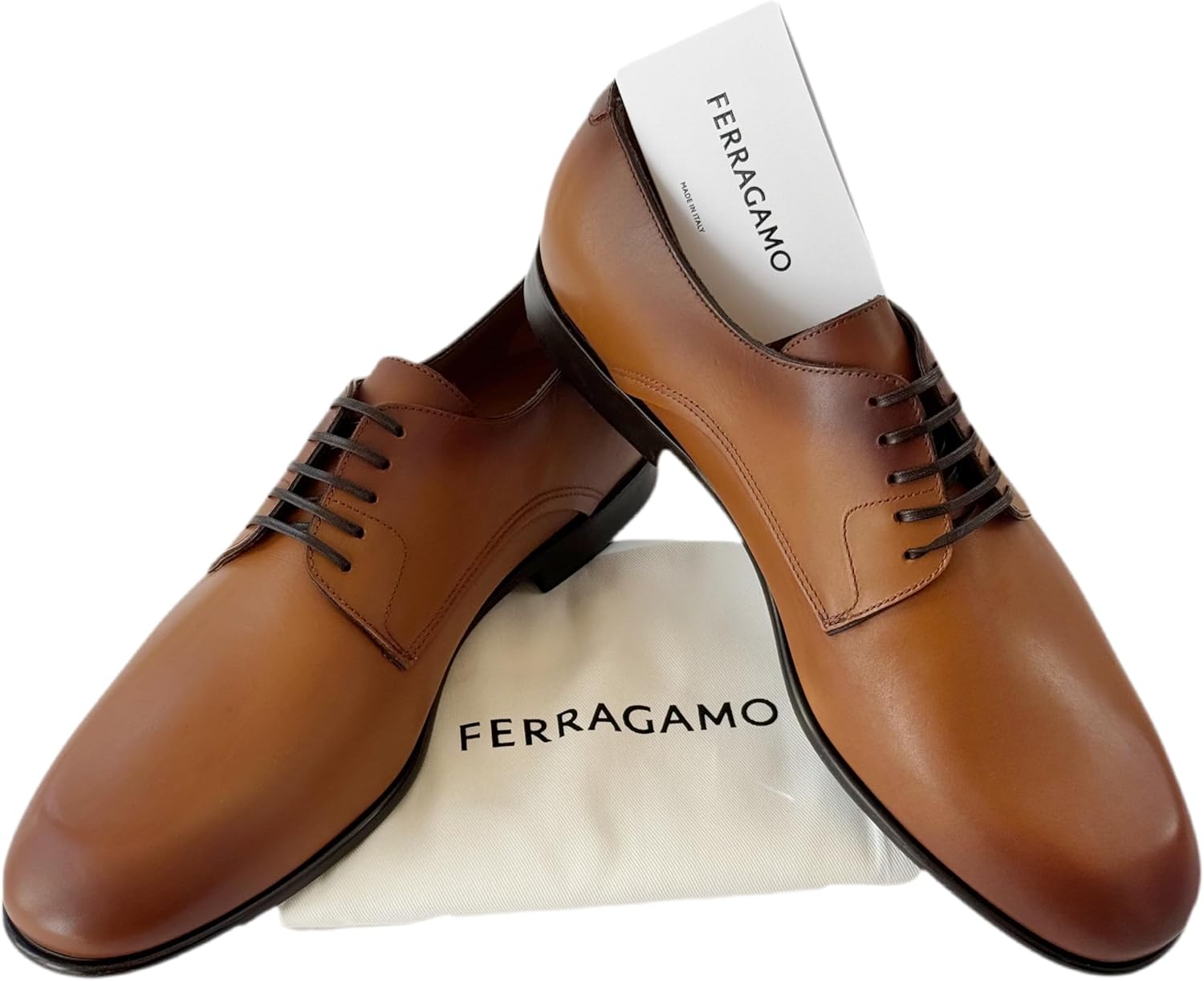 Мужские туфли Ferragamo Fosco Plain Toe Oxford Derby коричневого цвета из новой кожи теленка Vicuna (Salvatore) — фото 3