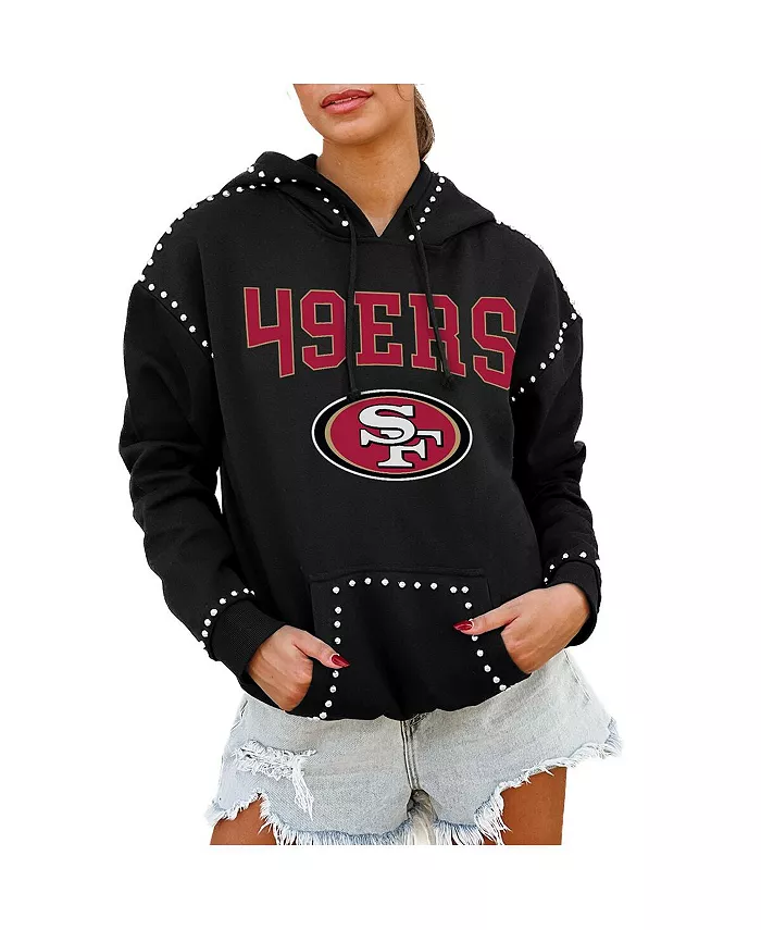 

Женская черная толстовка с капюшоном San Francisco 49ers Catch the Vibe с заклепками Gameday Couture